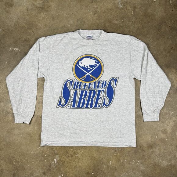 Vintage Buffalo Sabres NHL Shirt Men’s XL Ash Gray Single Stitch 90s Long Sleeve - Picture 1 of 7